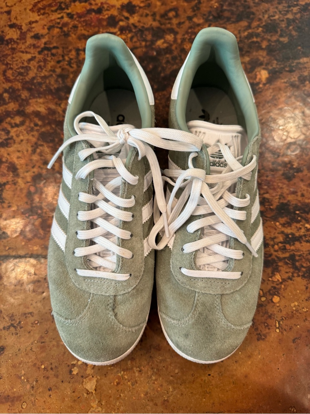 adidas Suede Sneakers in Sage Green & White Stripes